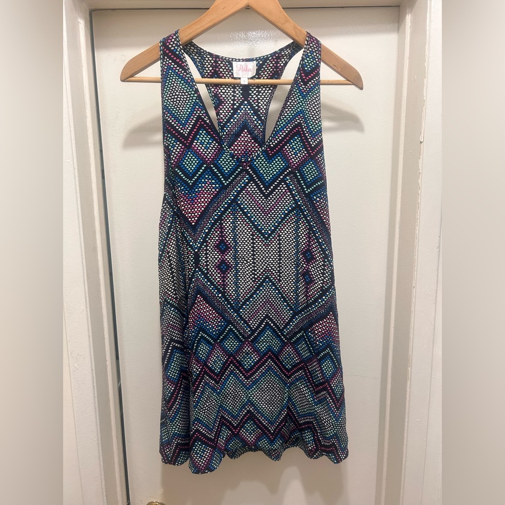 Parker Women’s Sleeveless Racerback Dress Size S Geometric Print Boho Festival